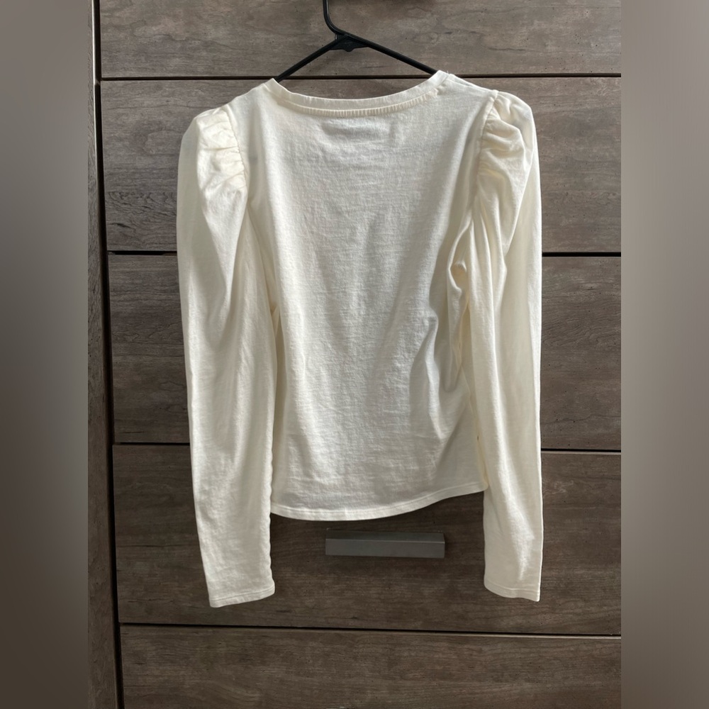 Express Cream Long Sleeve Dress Shirt Puff Shoulders - Picture 2 of 6
